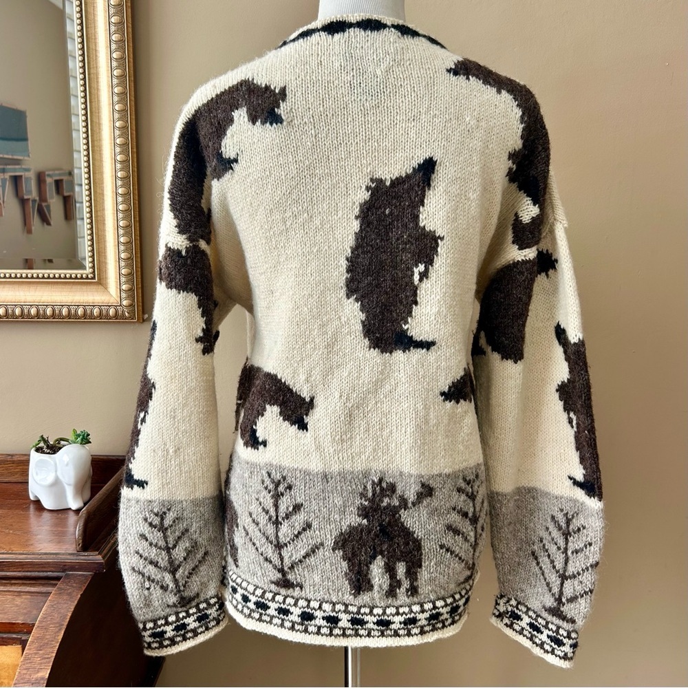 Motif Vintage 90s Wool Intarsia Moose Bear Chunky Knit Intarsia Sweater Size M - Picture 6 of 15